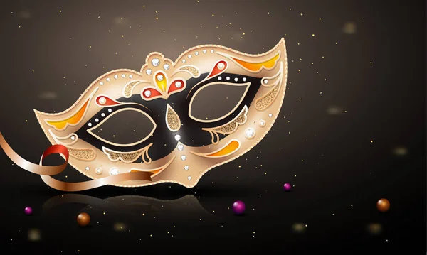 Máscara Decorativa Festa Dourada Fundo Cinza Brilhante Para Conceito Celebração — Vetor de Stock