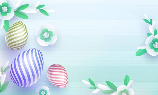 Vista Superior Coloridos Huevos Pascua Flores Cortadas Papel Sobre Fondo — Vector de stock