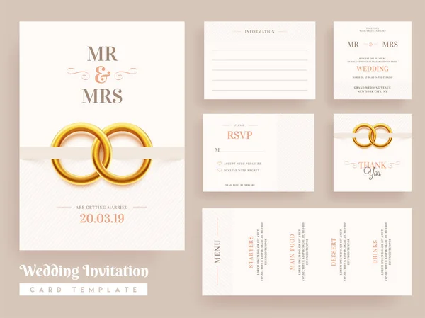 Design Modelo Cartão Convite Casamento Com Convite Casamento Menu Rsvp —  Vetores de Stock