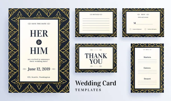 Nahtlose Muster Hochzeitsschablone Mit Rsvp Menükarte Und Dankeschön Karten Layout — Stockvektor