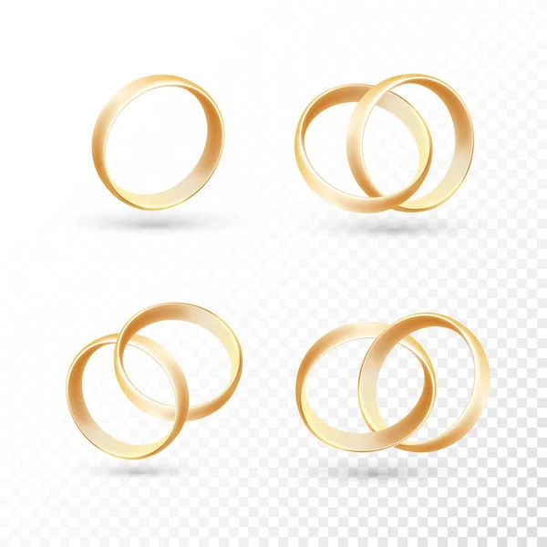 Wedding Ring Set Gold Metal Transparent Background — Stock Vector