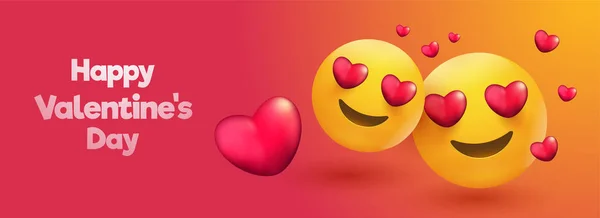 Liebe Emoji Auf Glänzendem Hintergrund Mit Herzformen Für Valentinstag Header — Stockvektor
