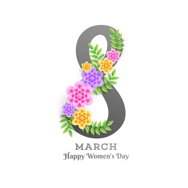 Lettering March Decorated Colorful Flowers White Background Women Day Celebration — Stock Vector