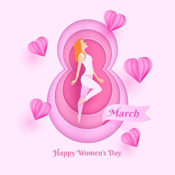 在有光泽的粉红色背景上 为妇女日模板或贺卡设计 以美丽的女人性格为8游行剪纸字母 — 图库矢量图片