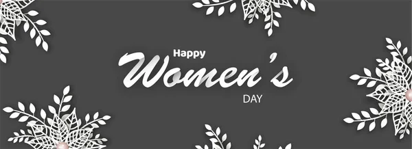 灰色の背景に 女性の日お祝いヘッダーやバナー デザインにレース パターンの花装飾 — ストックベクタ