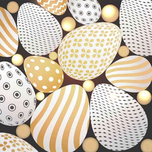 Osterfeier Hintergrund Mit Realistischen Ostereiern Und Perlen Dekoriert — Stockvektor