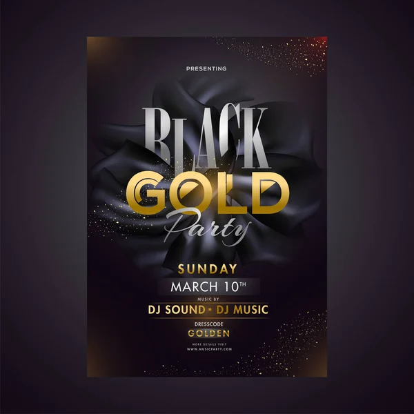 Black gold party template or poster design with date, time and venue details.