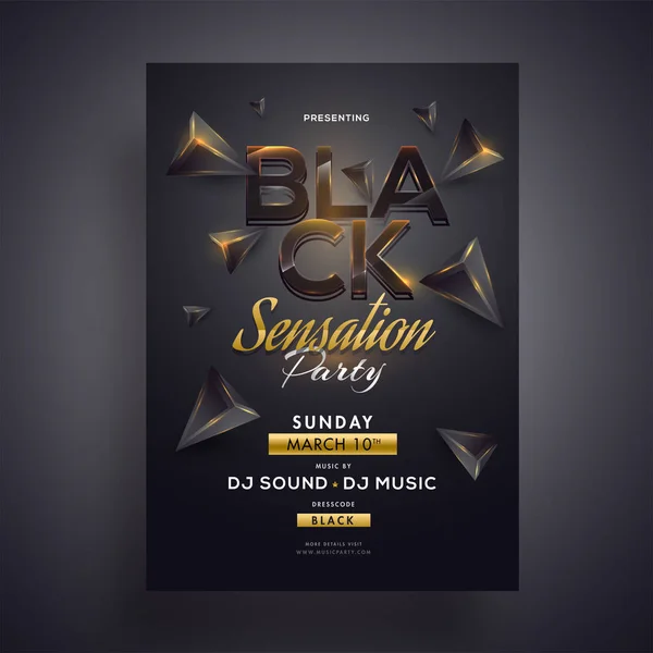 Black Sensation Party Flyer Nebo Šablony Design Geometrické Prvky Podrobnosti — Stockový vektor