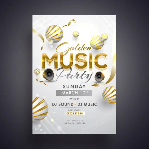 Design Cartão Convite Festa Música Dourada Com Woofers Esferas Abstratas —  Vetores de Stock