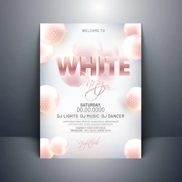 White Party Invitation Card Design Abstract Spheres Glossy Background — Stock Vector