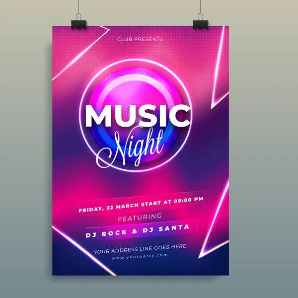 Musik Nacht Feier Vorlage Oder Flyer Design Mit Zeit Datum — Stockvektor