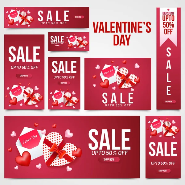 Valentinstag Verkauf Header Banner Und Vorlage Set Mit Illustration Von — Stockvektor