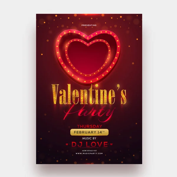 Marquee Lighting Heart Shape Glitter Text Valentine Day Template Flyer — Stock Vector