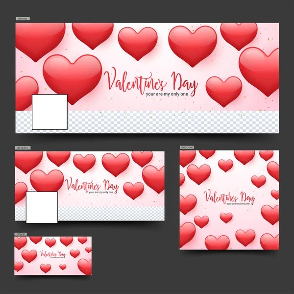 Aftelkalender Voor Valentijnsdag Sociale Media Koptekst Banner Set Versierd Met — Stockvector