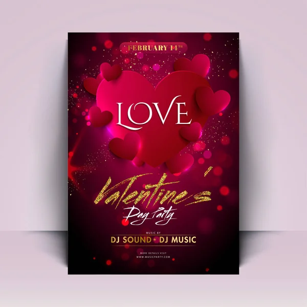 Love Invitation Card Template Design Paper Cut Heart Shapes Red — Stock Vector