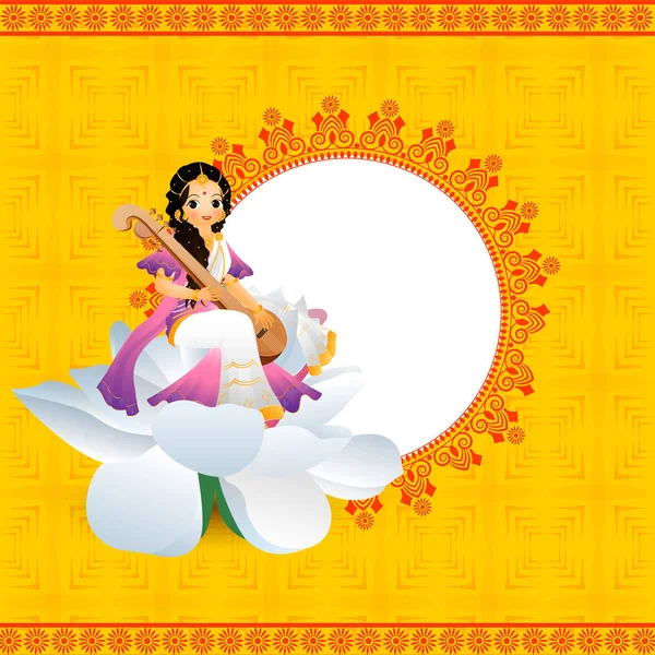 Happy Vasant Panchami Conception Carte Vœux Avec Illustration Déesse Sagesse — Image vectorielle