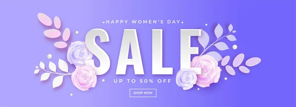 剪纸玫瑰花装饰销售标题或横幅设计与50 的折扣优惠为妇女节 — 图库矢量图片