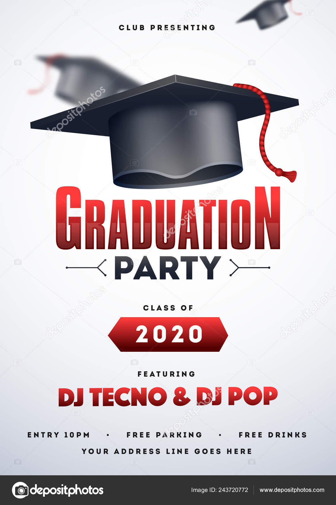 Graduation Party Template Flyer Design Illustration Mortar Board Regarding Graduation Party Flyer Template