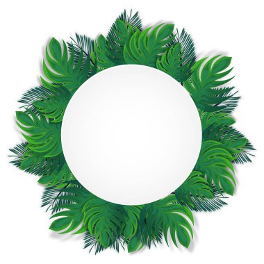 Tropikal yaprak dairesel çerçeve mesajınız için verilen dekore edilmiştir..