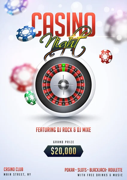 Casino Night Part Mall Eller Flyer Design Med Roulette Hjulet — Stock vektor