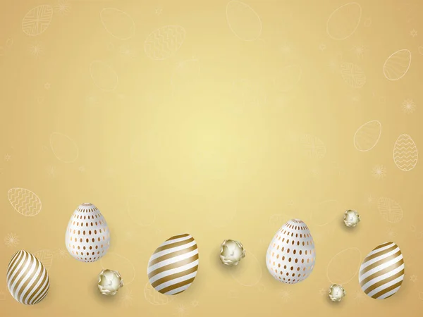 Глянцевий Золотий Фон Святкування Великодня Ілюстрацією Реалістичних Яєць — стоковий вектор