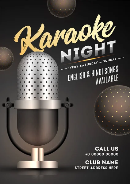 Plantilla Noche Karaoke Diseño Volante Con Micrófono Realista Ilustración Elementos — Archivo Imágenes Vectoriales