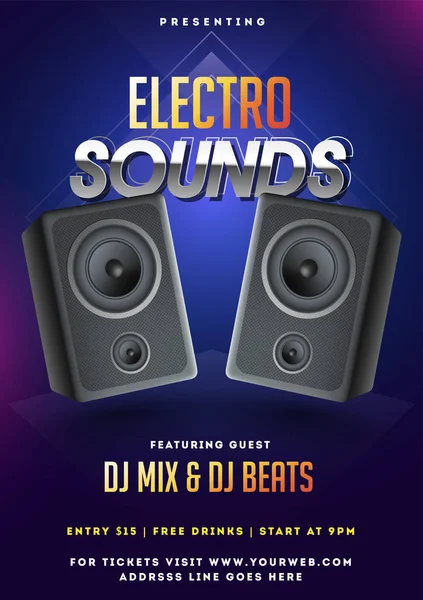 Electro Sounds Party Tempt Design Illustration Speakers Blue Fone — стоковый вектор