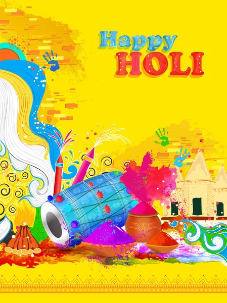 Vektoros Illusztráció Fesztivál Elemek Happy Holi Ünnepe Üdvözlőlap Tervezés — Stock Vector