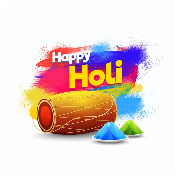 Dhol Davul Hint Festival Holi Kutlama Şablonu Veya Tebrik Kartı — Stok Vektör
