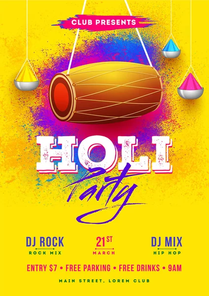 Modelo Festa Holi Design Folheto Com Ilustração Suspensão Álcool Tambor —  Vetores de Stock