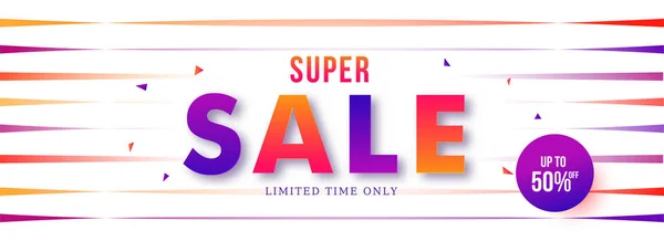 Super Sale Banner Poster Design Discount Offer Colourful Strip Background — Stock Vector