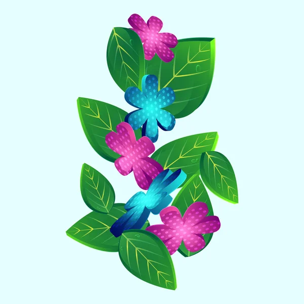 Hojas Flores Decoradas Sobre Fondo Azul — Vector de stock