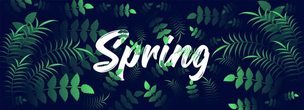 熱帯の葉で飾られた春のヘッダーやバナー デザイン — ストックベクタ