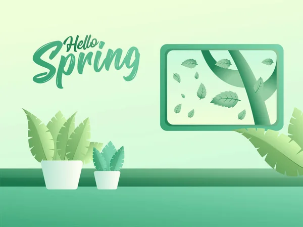 Hola Diseño Banner Primavera Con Plantas Hojas Tropicales Sobre Fondo — Vector de stock