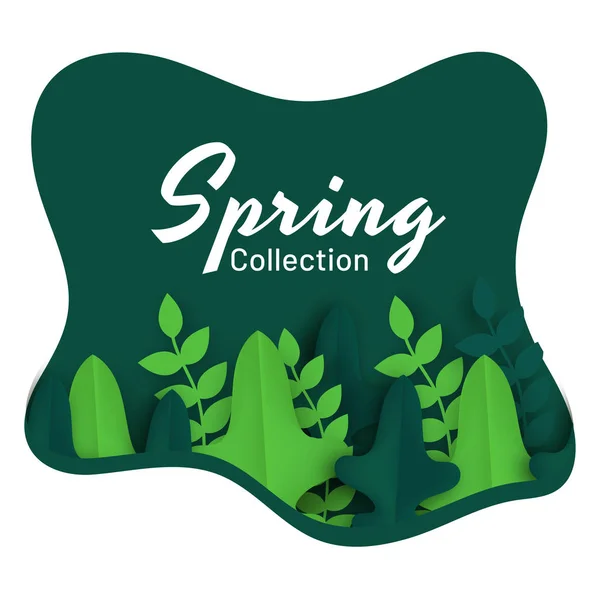 Cartaz Coleção Primavera Design Modelo Decorado Com Folhas Tropicais Cortadas — Vetor de Stock