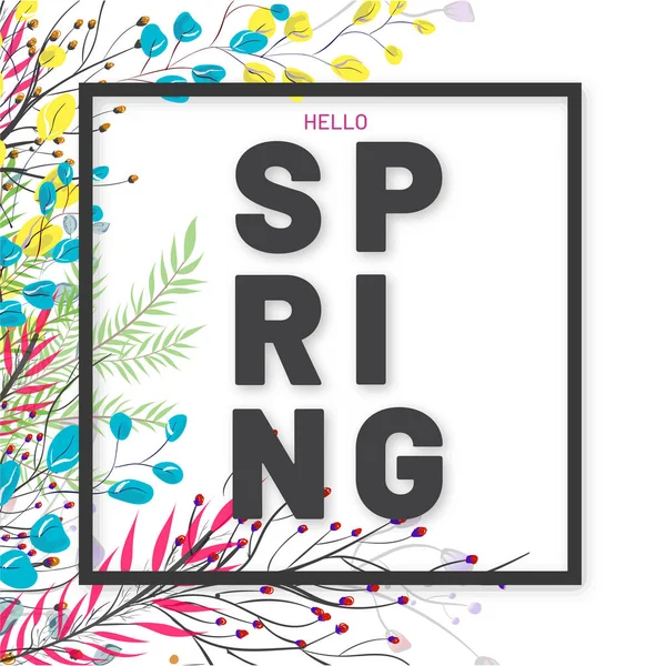 Ciao Primavera Disegno Biglietto Auguri Decorato Con Floreale Sfondo Bianco — Vettoriale Stock