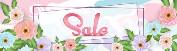 Sale Header Banner Design Decorated Beautiful Flowers Abstract Background — Stock Vector