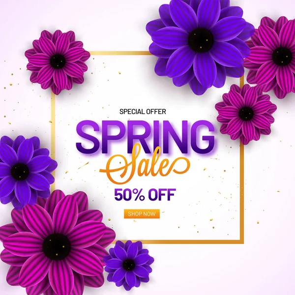 春季销售模板或传单设计装饰美丽的花朵 — 图库矢量图片