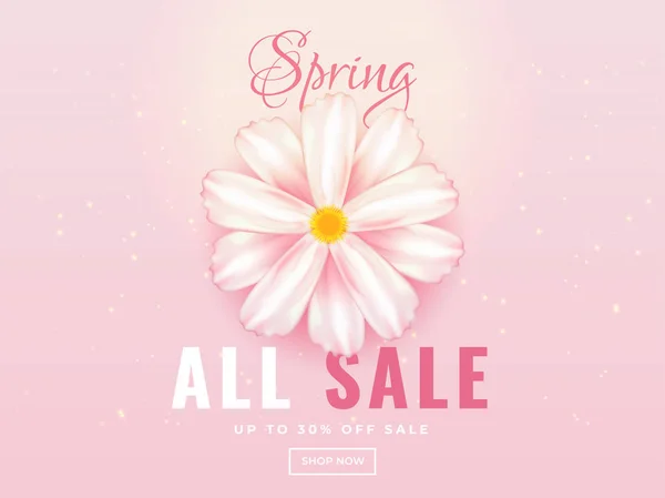春运横幅或海报设计与30 的折扣优惠和现实的雏菊花插图在光滑的粉红色背景 — 图库矢量图片