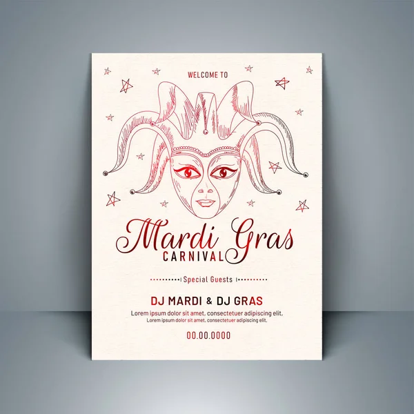 Mardi Gras Carnival Mall Eller Flyer Design Med Illustration Doodle — Stock vektor