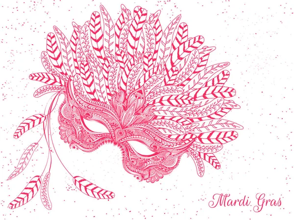 Doodle Stil Rote Feder Party Maske Illustration Auf Weißem Hintergrund — Stockvektor