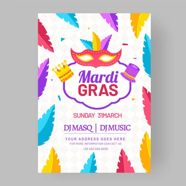 Platt Stil Mardi Gras Partiet Mall Eller Flyer Design Med — Stock vektor