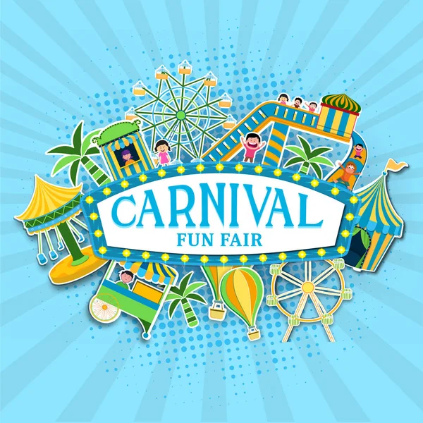 Καρναβάλι Διασκέδαση Δίκαιη Γιορτή Φόντο Αυτοκόλλητο Στυλ Σκηνή Σπίτι Ρόδα — Διανυσματικό Αρχείο