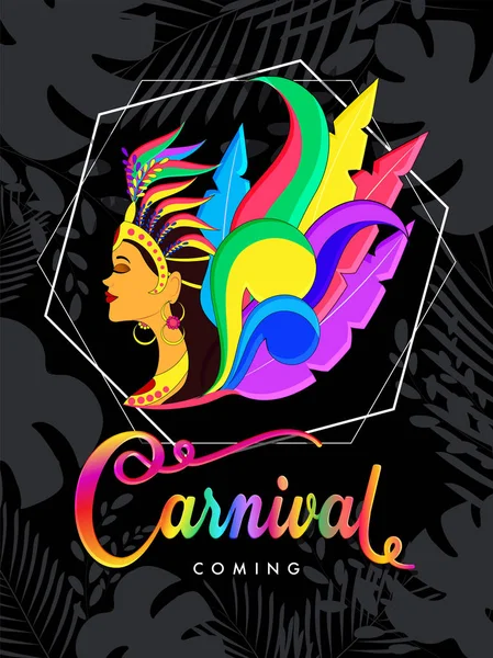 Hermosa Mujer Traje Carnaval Con Letras Colores Carnaval Sobre Fondo — Vector de stock