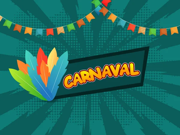 Stile Vintage Design Poster Festa Carnevale Con Piume Colorate Sfondo — Vettoriale Stock