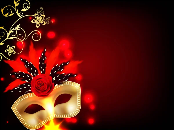 Karneval Hintergrund Mit Goldener Party Maske Und Floralen Motiv Illustration — Stockvektor