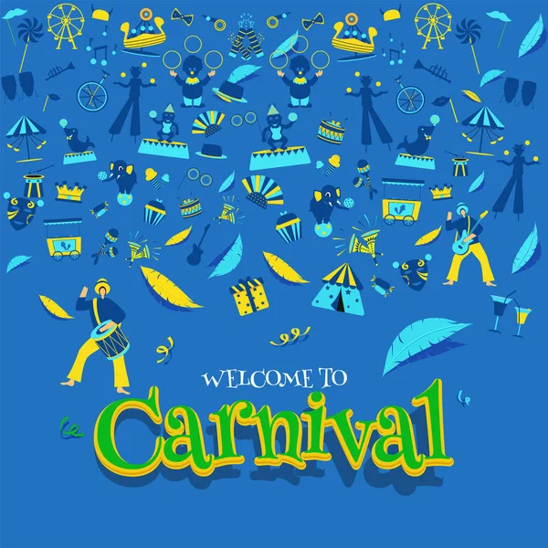 Carnival Party Celebration Poster Design Decorated Festival Elements Blue Background — Stock Vector
