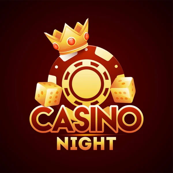 Casino Night Sablon Poszter Design Reális Casino Zseton Dobókocka Korona — Stock Vector