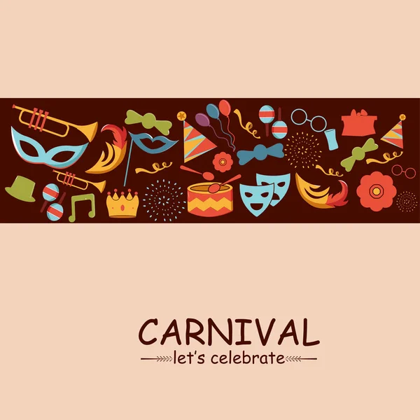 Modelo Carnaval Design Cartão Saudação Com Máscara Trompete Tambor Outros — Vetor de Stock