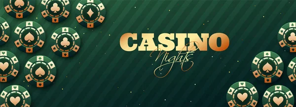 赌场之夜标题或横幅设计与现实的赌场芯片在绿色地带背景 — 图库矢量图片